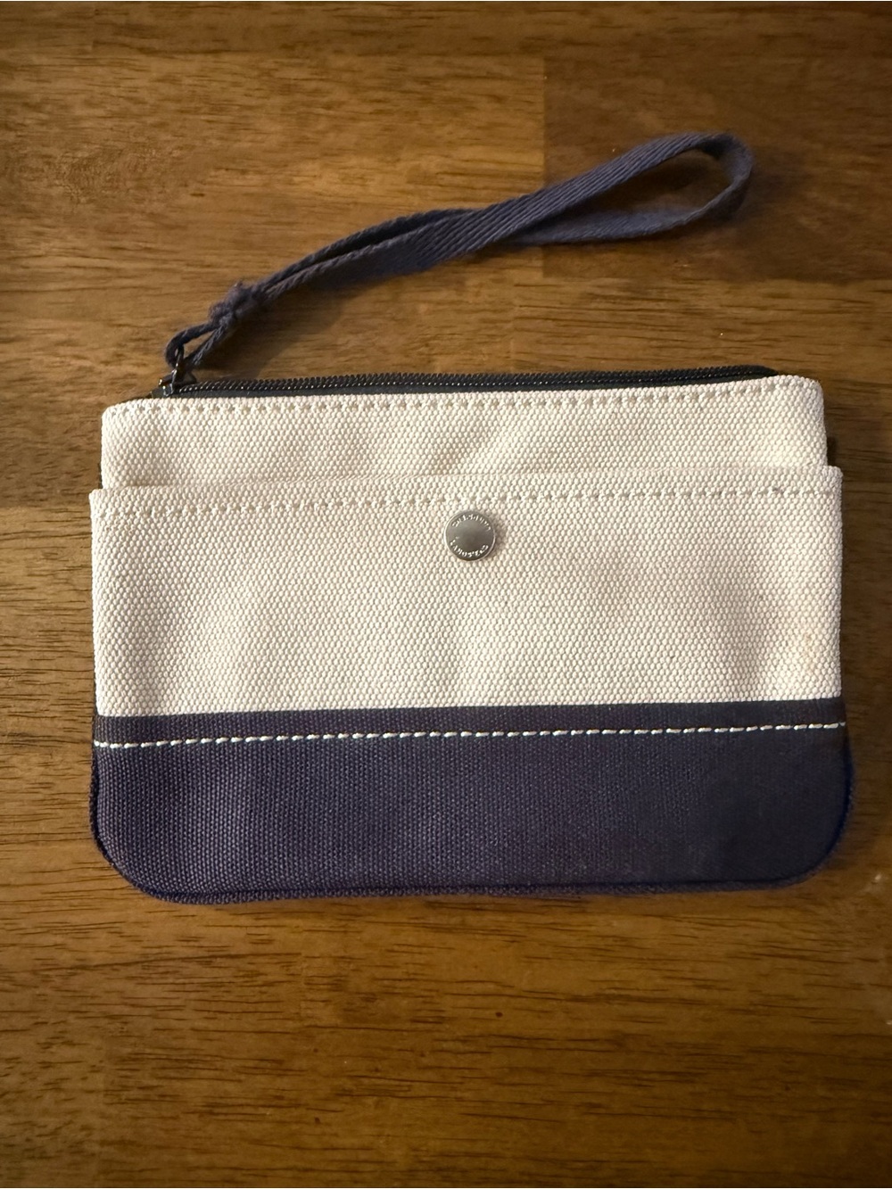 Lands End Two-Tone Canvas Wristlet - Navy and Cream